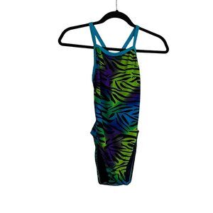 Waterpro Blue Purple Green Zebra Print One Piece Competitive Swimsuit Womens 30